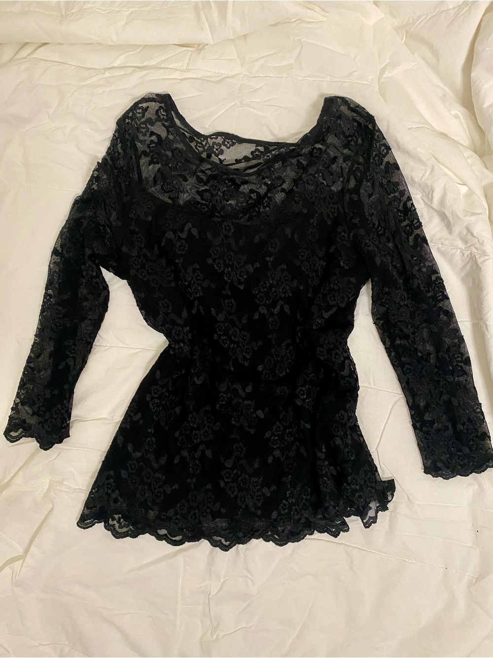 VTG 2000s Gothic Black Lace Alfani Top size Large 3/4 sleeve